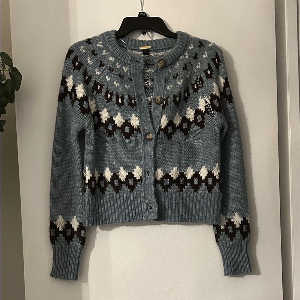 Magaschoni Blue and White Patterned Cardigan